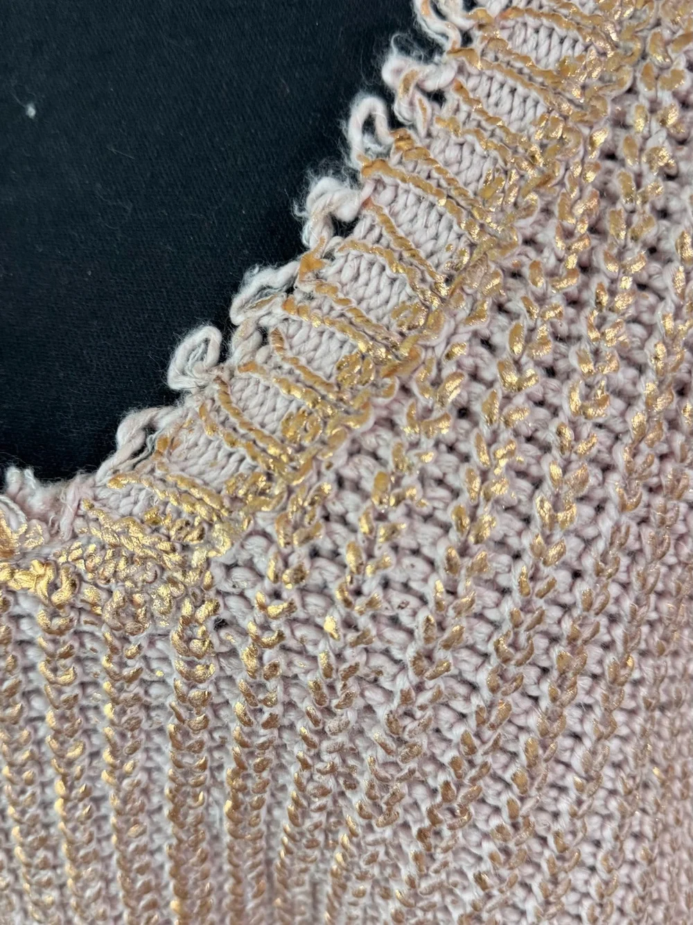 Elan Rose Pink Metallic Distressed Sweater